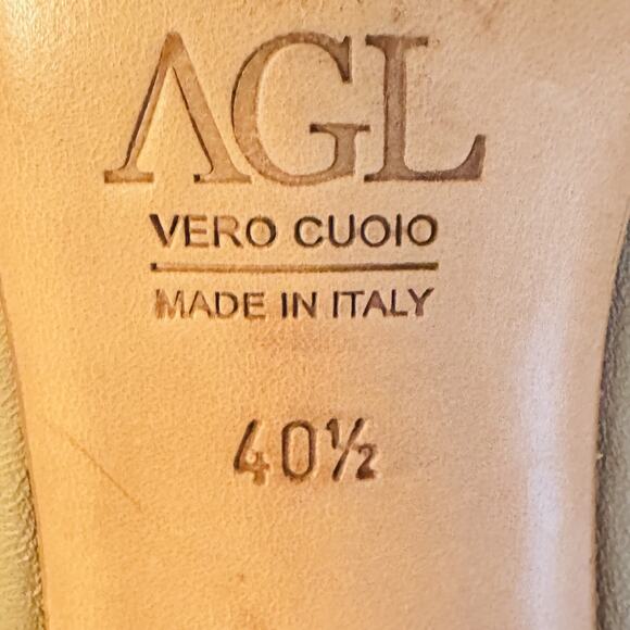 AGL Shoes Womens EU 40.5 US 10.5 Tan Snakeskin Cap Toe Italy Kitten Heels - Picture 12 of 13